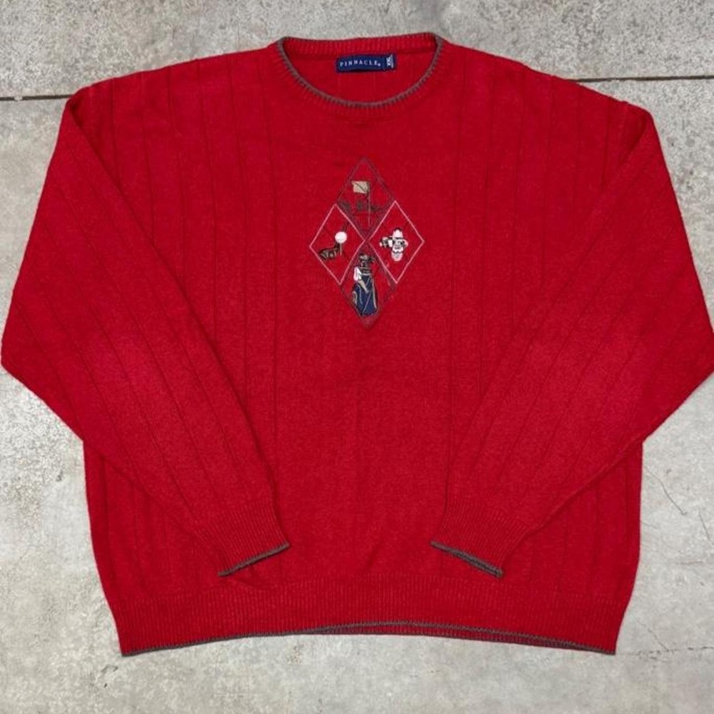 Pinnacle Vintage 90s Men's Golf Knitted Embroidered Sweater Sz XXL